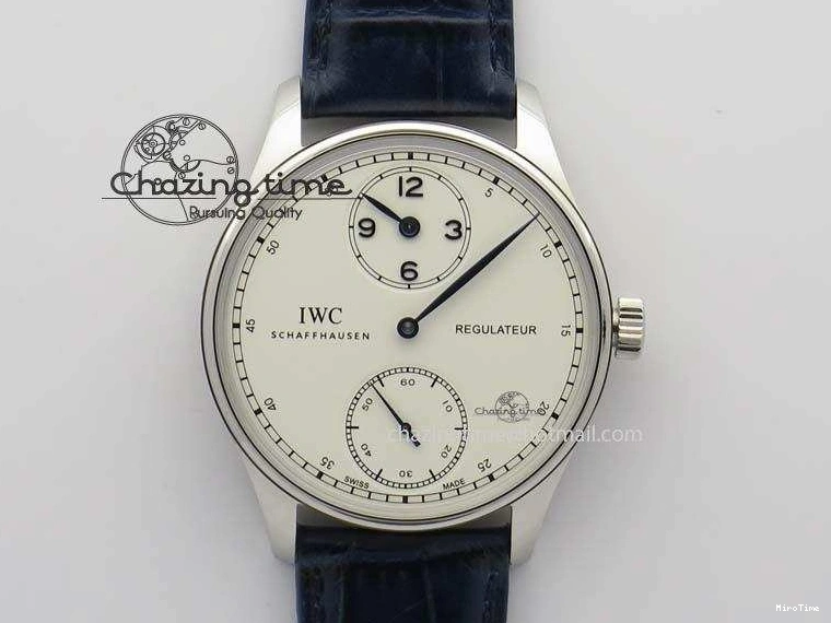 MIROTIME 0421 Portuguese IW5444 SS White Dial Blue Numbers On Blue Leather Strap A Modern 7258